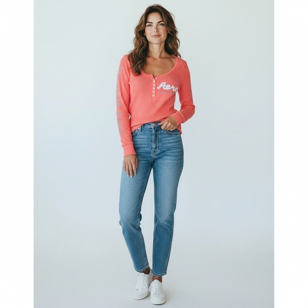 Aeropostale Womens Waffle Knit Henley top y2k preppy twilightcore Bella Swan M